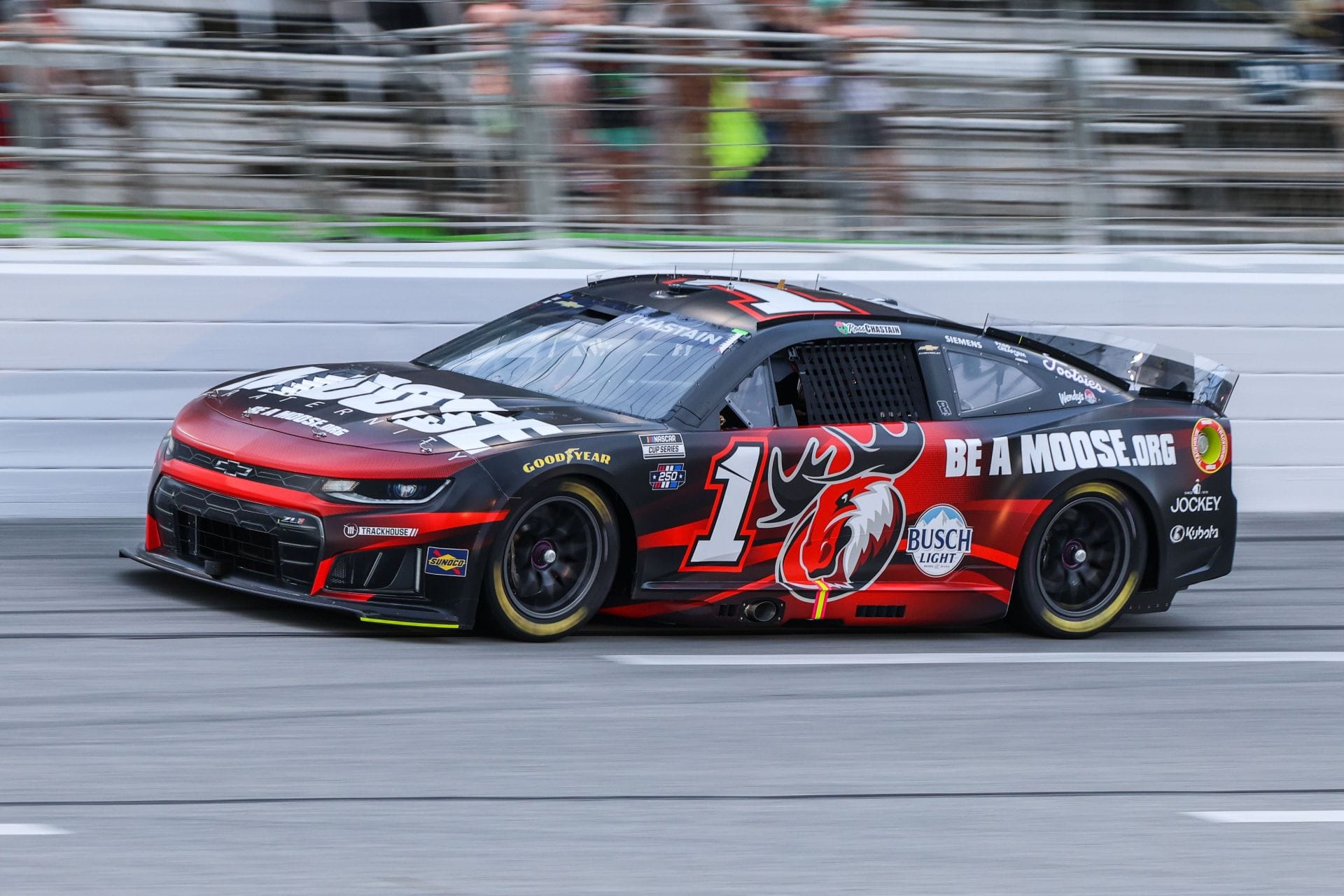 Ross Chastain (1) during the Quaker State 400 at EchoPark Speedway. - Source: Imagn