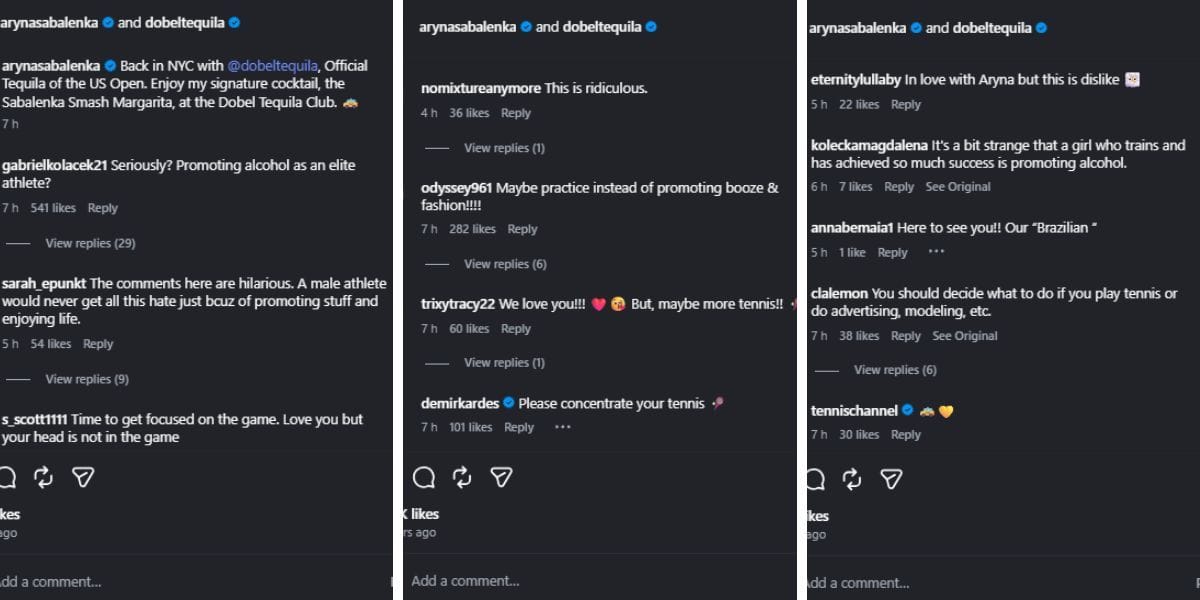 Screenshot of the Instagram post's comment section.