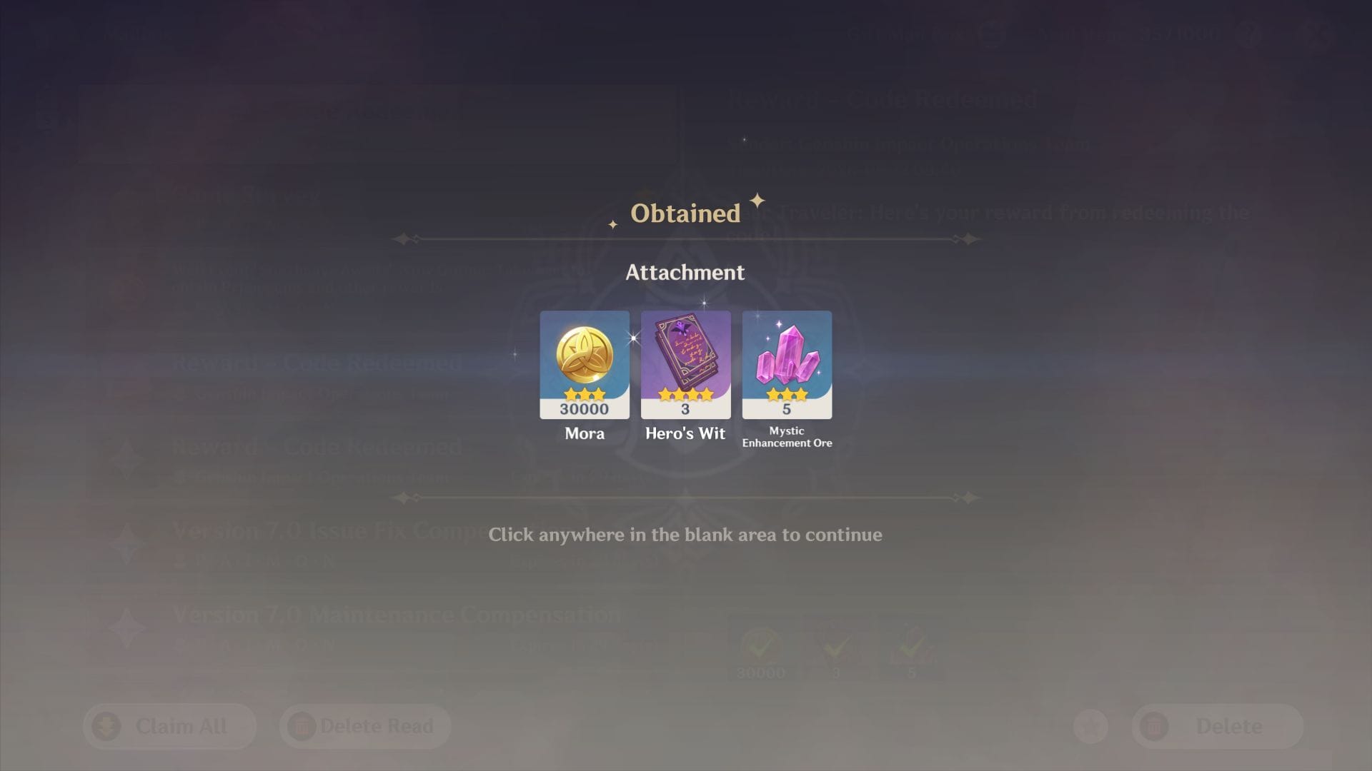 Genshin Impact 7.0 codes