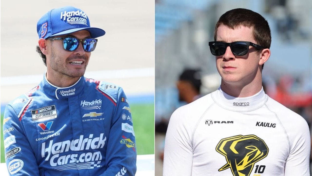 Watch: Daniel Dye's massive shunt with Kyle Larson ends up with the driver's car ending on top of the Hendrick Motorsports Chevrolet