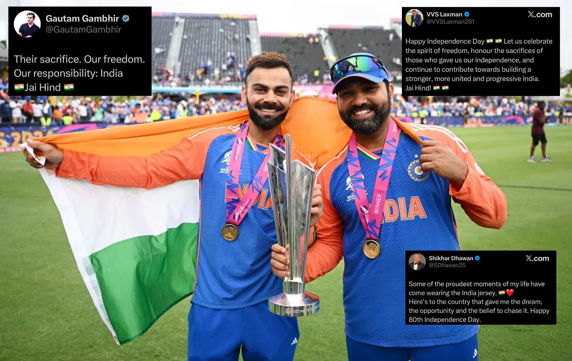 "Celebrating the freedom that unites us" - Virat Kohli & Rohit Sharma lead cricket fraternity's wishes on India's 80th Independence Day