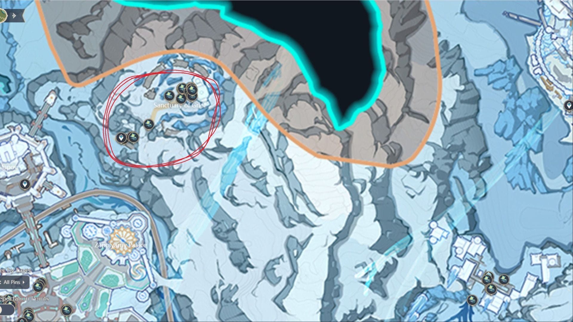 Flowers in the Sanctuary of Grief of Genshin Impact (Image via HoYoverse || Interactive map)