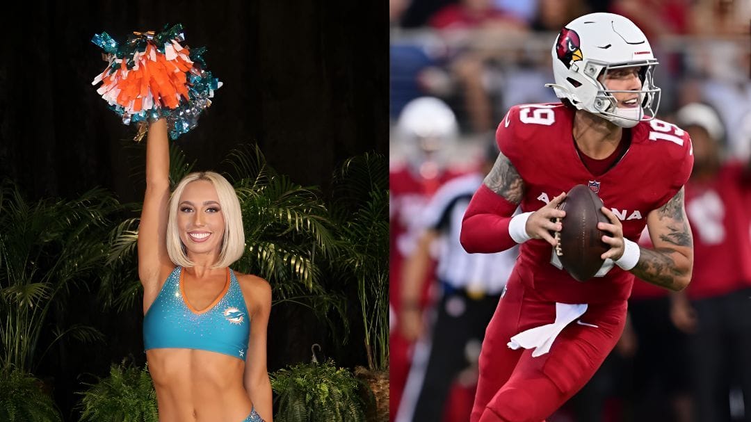 Dolphins cheerleader Kylie Beck reacts as brother Carson Beck experiences "ebbs and flows" in preseason roller coaster vs. Cowboys
