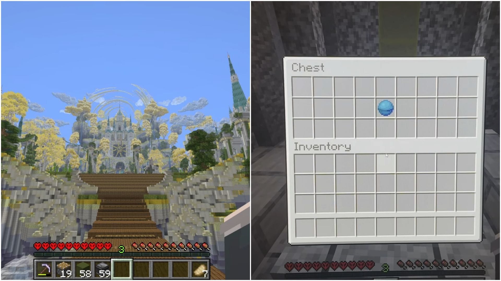 Wifies finds a mysterious castle with a Heart of the Sea item (Image via Mojang Studios || YouTube/@Wifies)