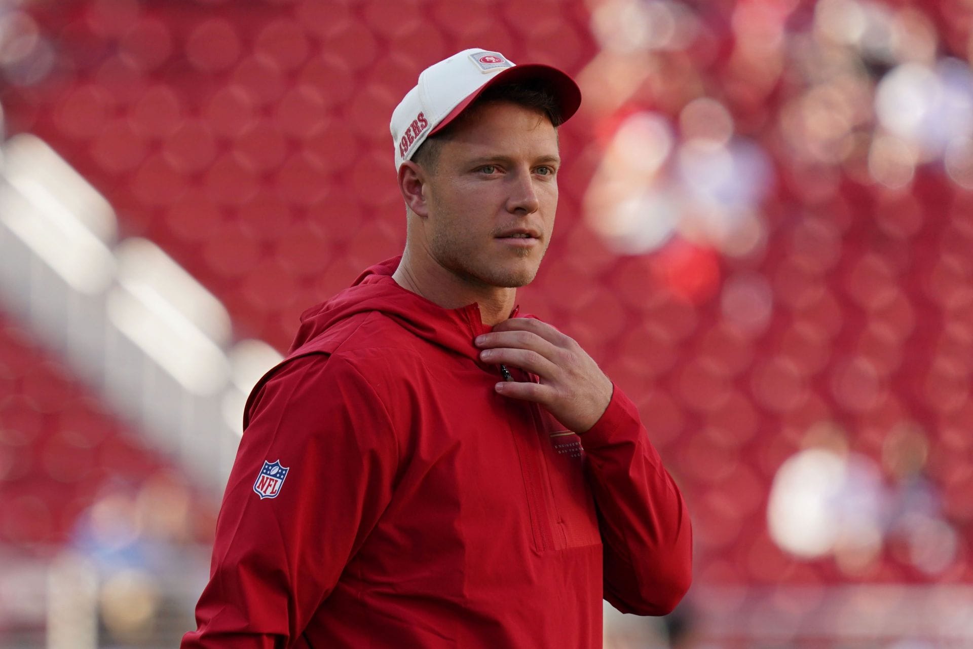 Christian McCaffrey's "tightness" injury linked to contract hold-in conspiracy by Mike Florio amid Bijan Robinson, Jahmyr Gibbs massive extensions