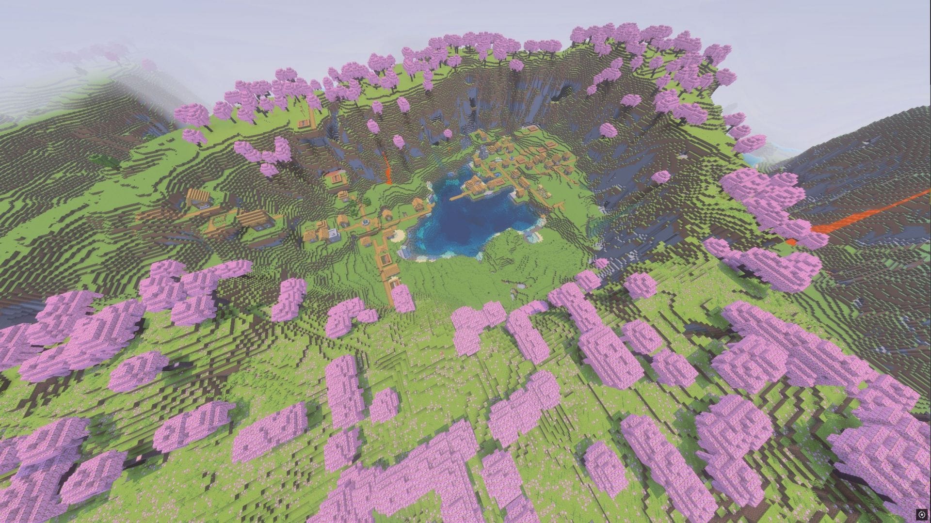 Two villages surrounded by the biome on a hill (Image via Mojang Studios || Sportskeeda)