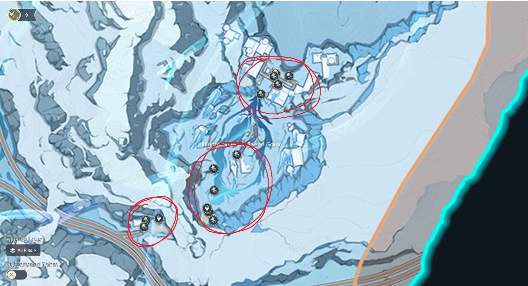 Pilgrimage to the Sacred Gorge in Genshin Impact (Image via HoYoverse || Interactive map)