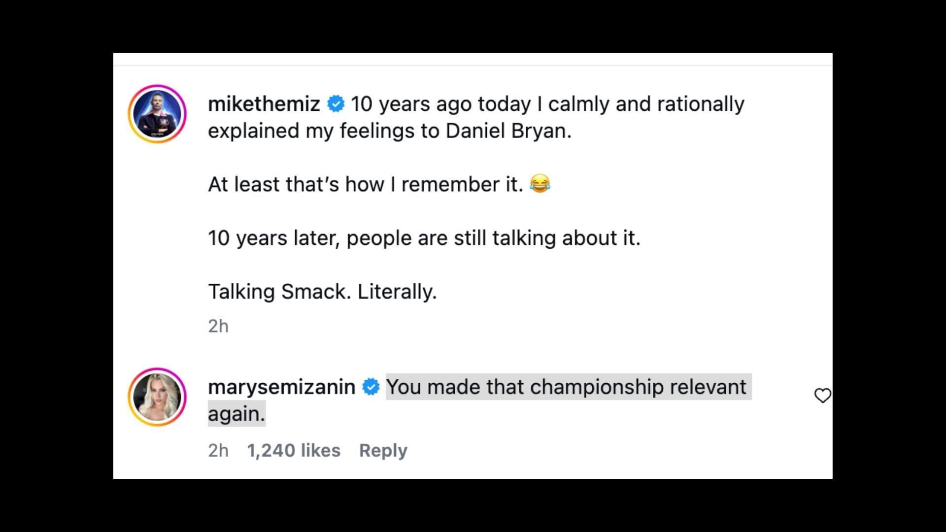 Maryse sent a heartwarming message to her husband. (Source: The Miz on Instagram)