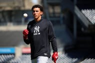 George Lombard Jr. in action during a New York Yankees workout - Source: Getty