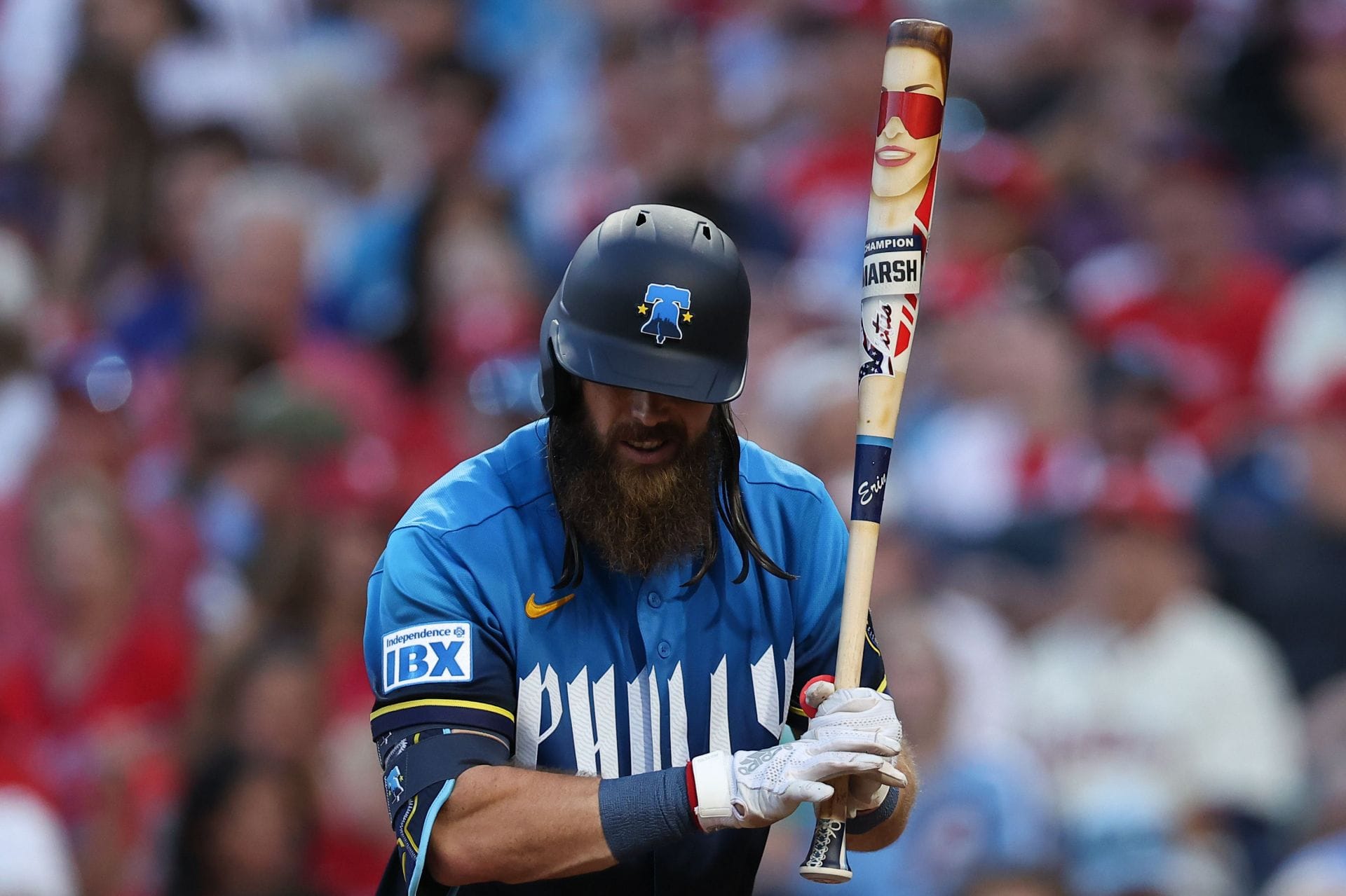 PICTURE: Brandon Marsh's girlfriend Chloe Snyder rocks off-shoulder top with brown trousers in romantic mirror selfie with the Phillies star