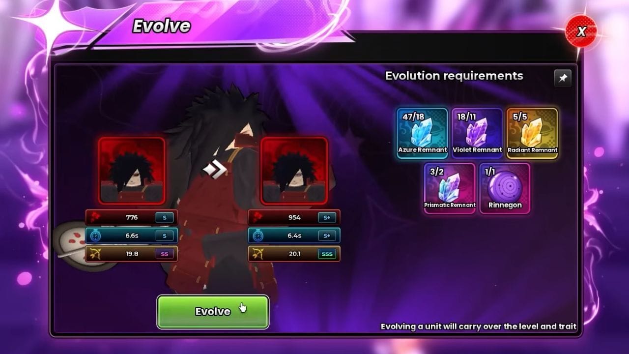 All items needed to evolve Modora (Image via Roblox)