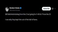 Breiden Fehoko's deleted reaction to Bill Belichick's field goal decision against TCU (Image via X/@BreidenFehoko)