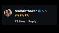 Britt Baker's comment on Natalya's post. (Image via Instagram/@natbynature)