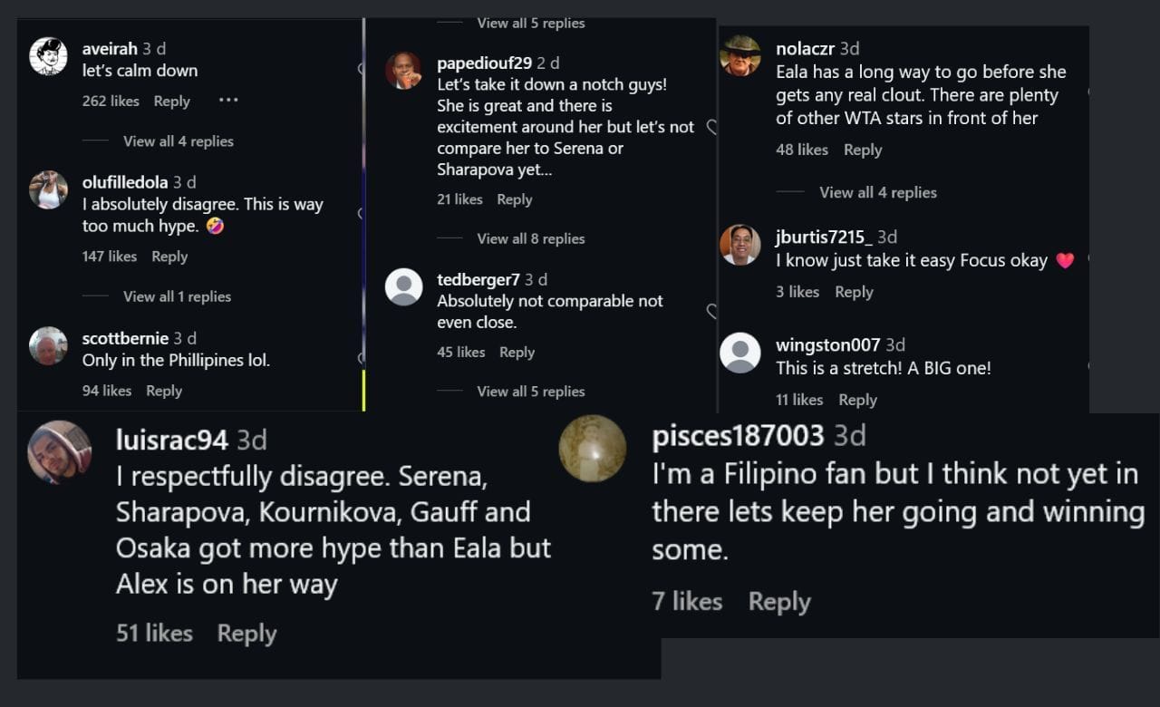 Fans react to Greg Rusedski's comments on Alex Eala. (Source: Instagram)