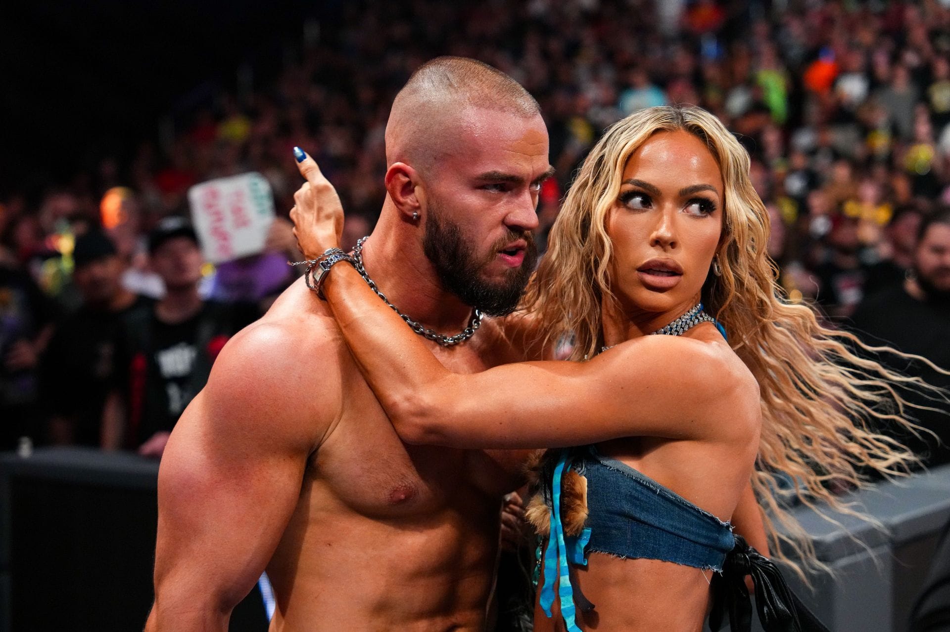 Austin Theory and Maxxine Dupri get in trouble for being intimate backstage in WWE