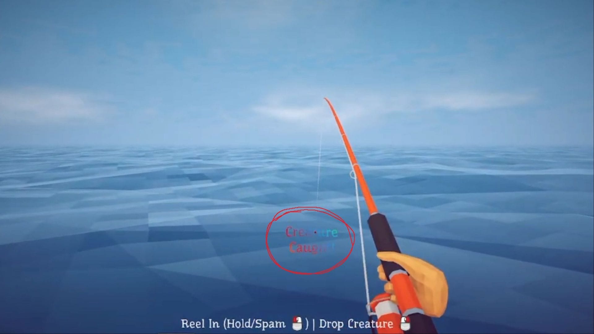 Rainbow creature caught in How to Fish (Image via Dazed Games)