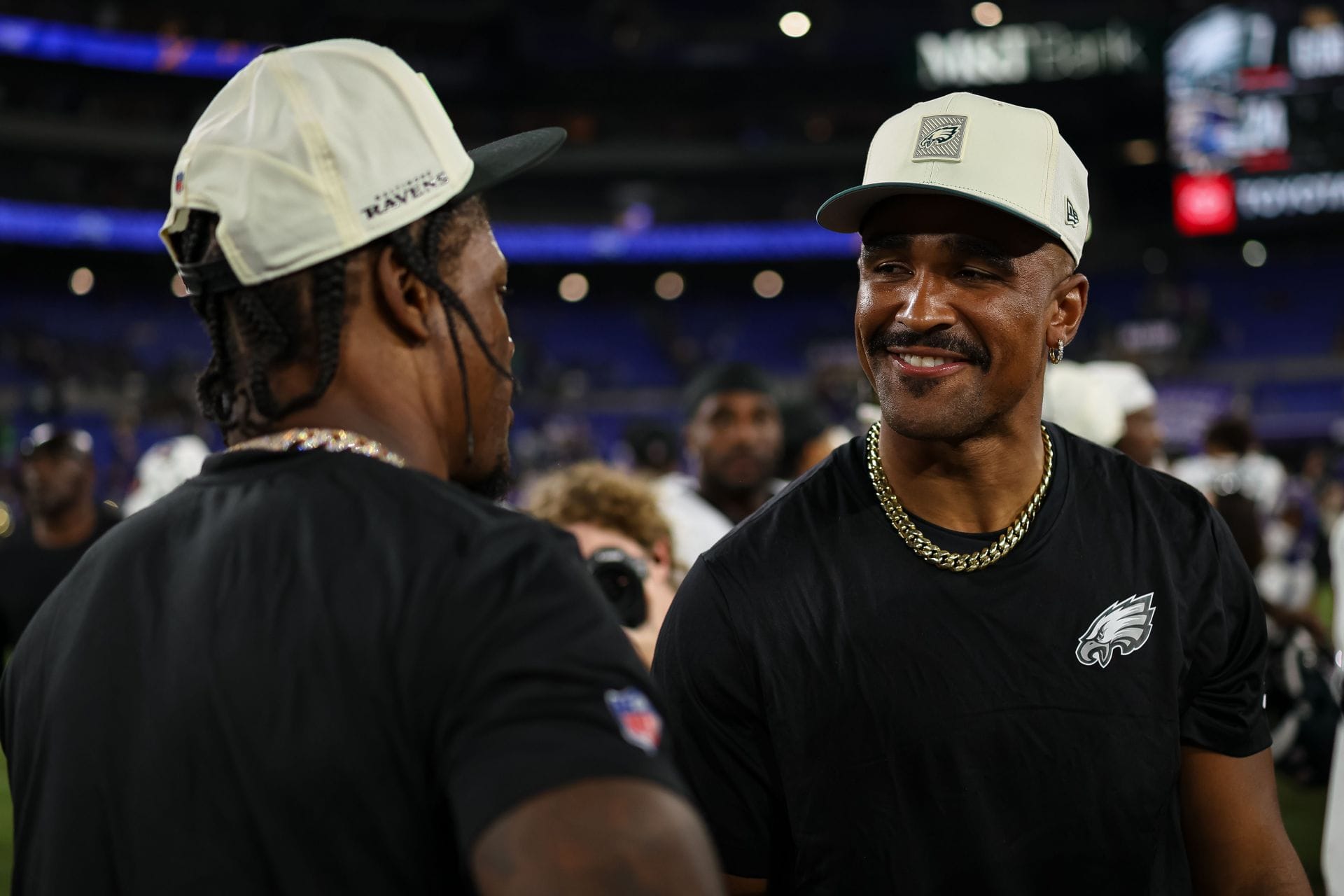“Dresses as bad as he throws” “Lookin like civil rights movement leader”: NFL fans react as Jalen Hurts gets “mogged” by Lamar Jackson