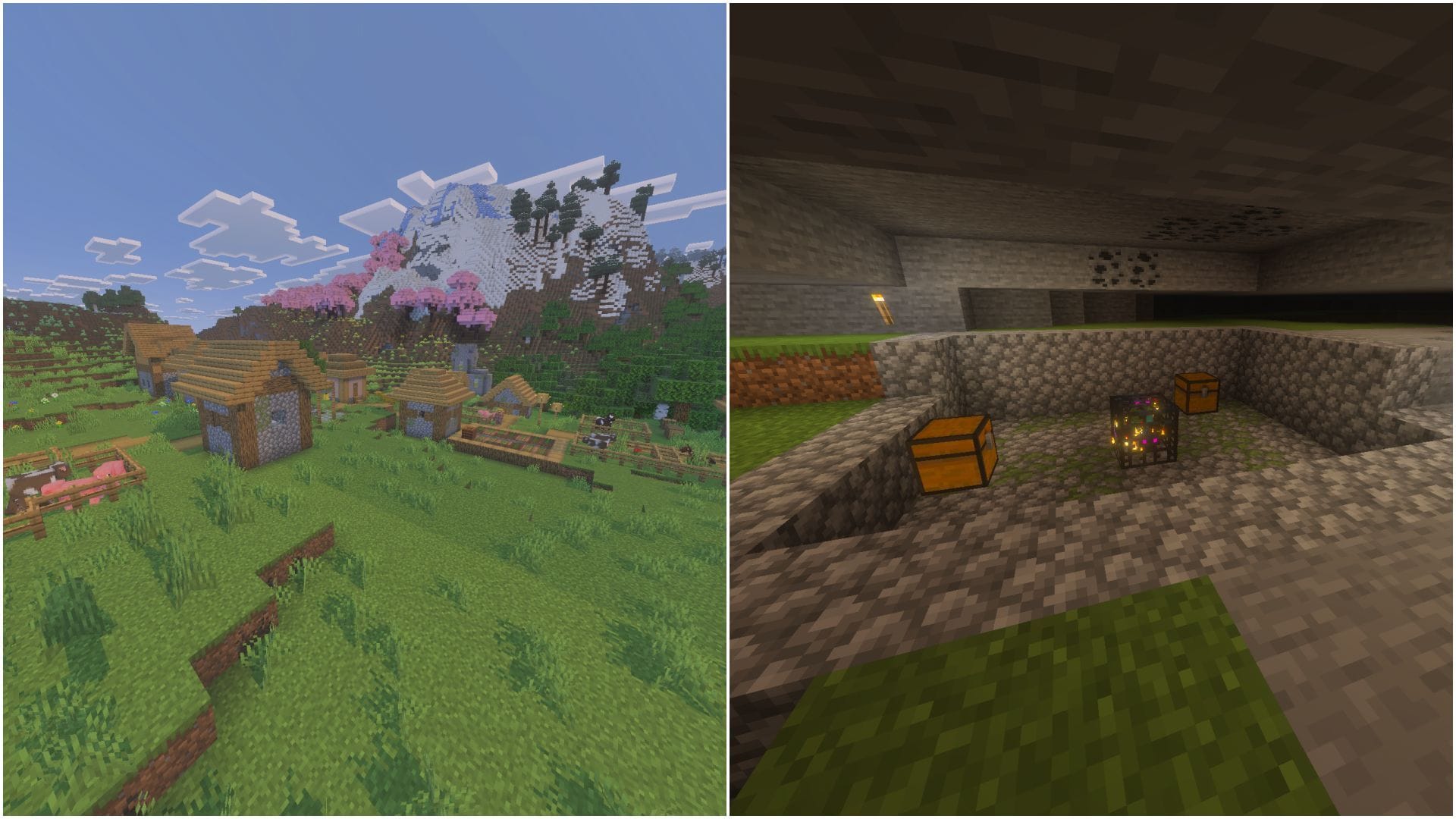 This is a great seed with villages and Cherry Grove biome (Image via Mojang Studios || Sportskeeda)