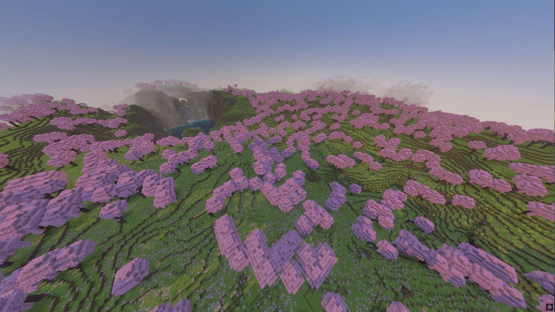 This seed spawns you in the middle of a massive Cherry biome (Image via Mojang Studios || Sportskeeda)