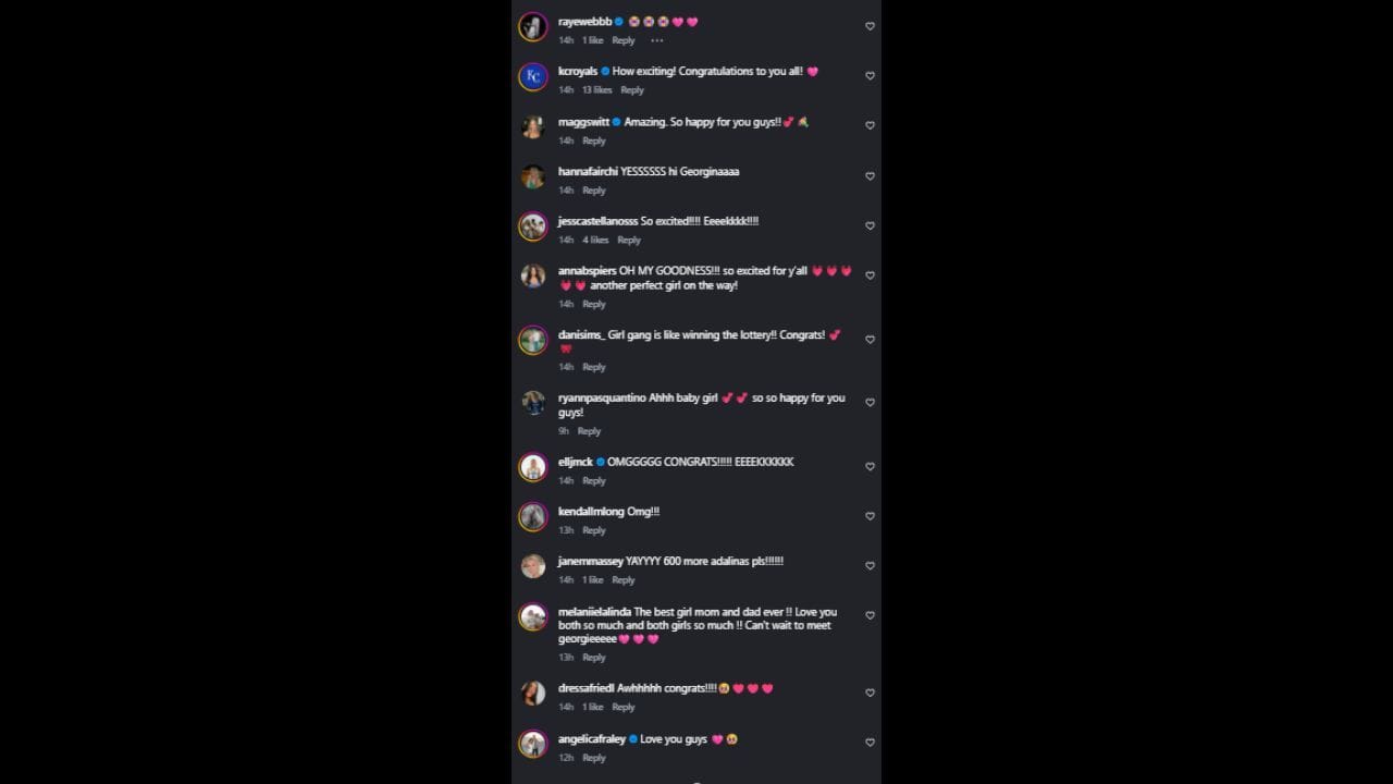 Screenshot of the comments on Jonathan and Danielle India's Instagram post (Image via Instagram.com/@daniellagsrciia)