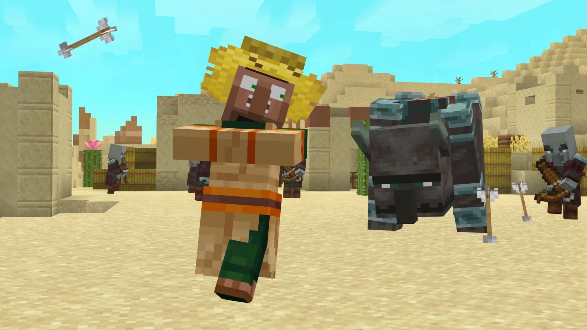 Villagers react to different trigger events in the world (Image via Mojang Studios || YouTube/@OrevilleStudios)