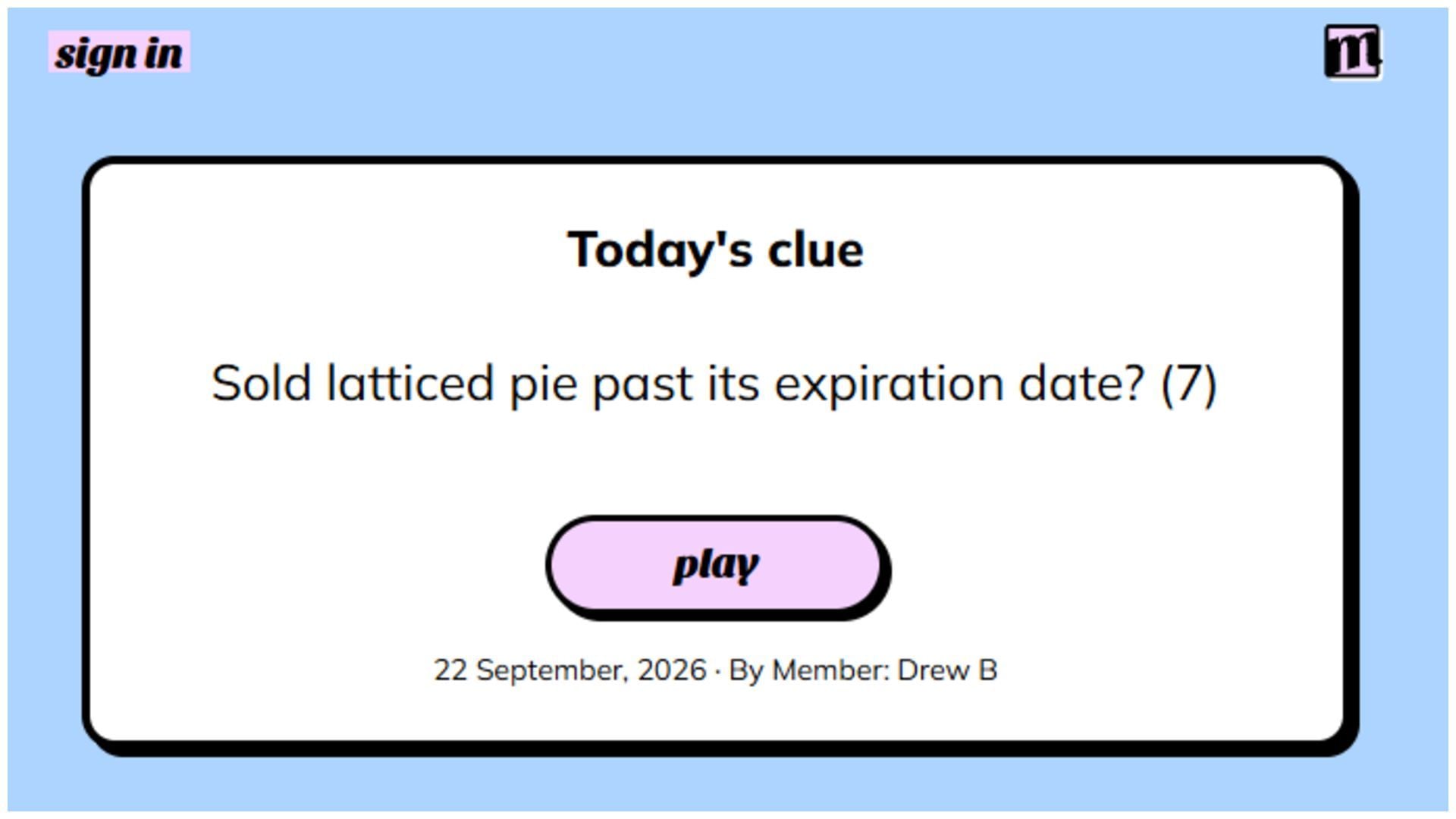 Hints for today's September 22, 2026 Minute Cryptic answer (Image via Minute Cryptic)
