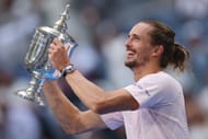 Alexander Zverev celebrates with the men's singles trophy at the 2026 US Open (Source: Getty)