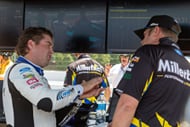 Noah Gragson with a Front Row Motorsports member at Pocono. Source: Getty
