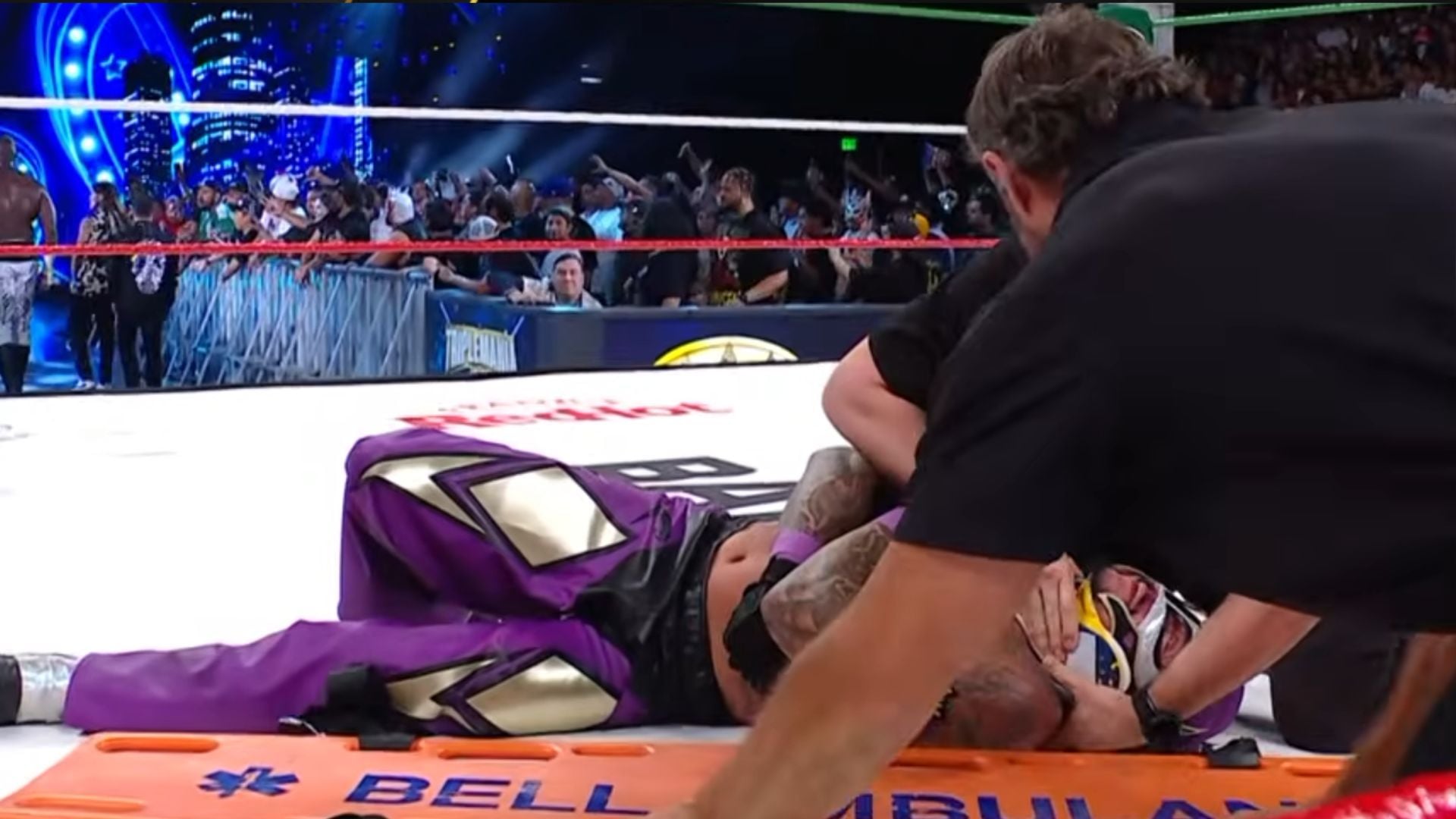 BREAKING: Rey Mysterio Injured After Being Hurt While Strapped To Stretcher - Doctors Had To Be Called