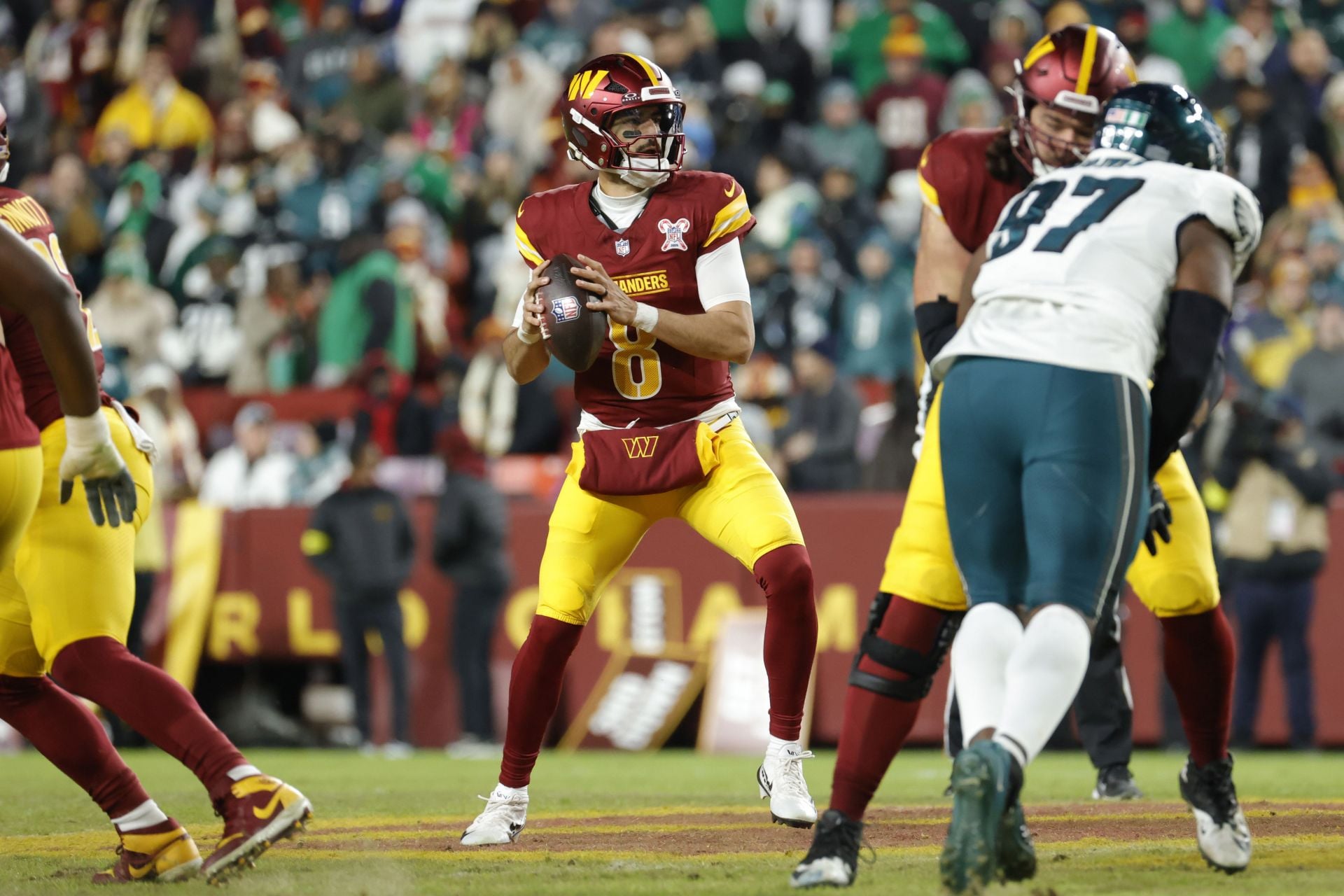 Washington Commanders' Marcus Mariota is now draftable due to Jayden Daniels' absence - Source: Imagn