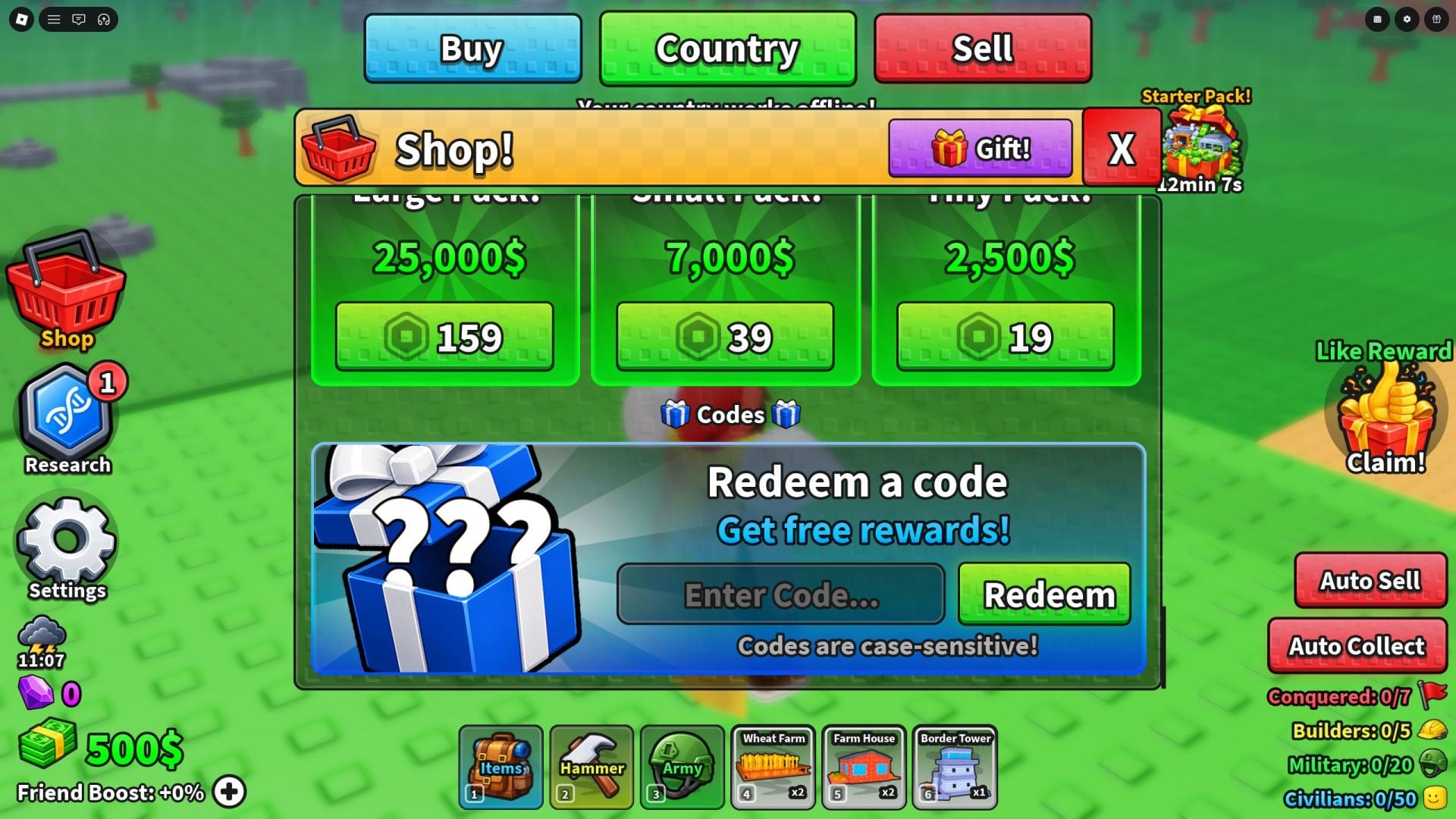 Active codes for Mini War (Image via Roblox)