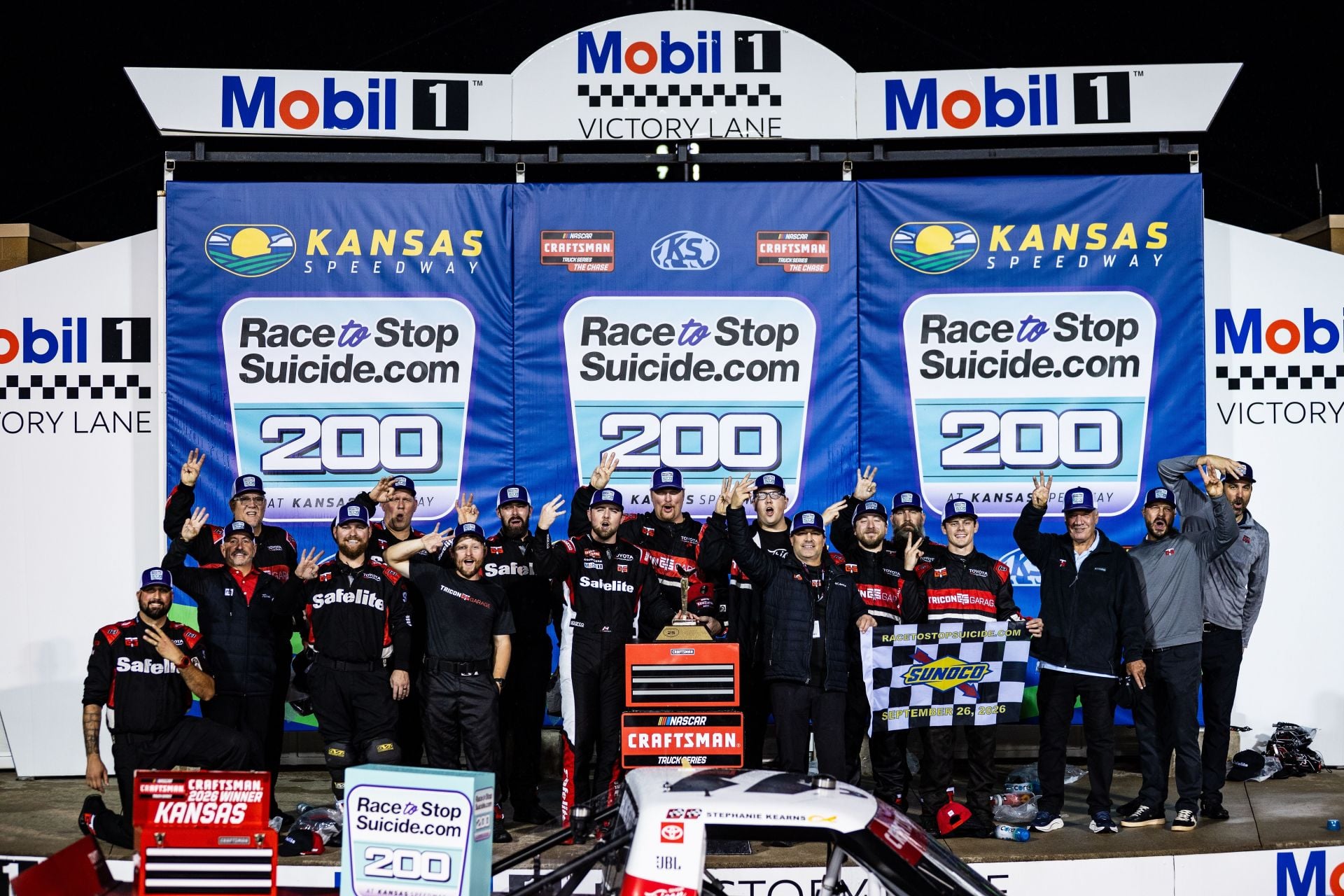Who won the NASCAR Truck Series race today? Full results from 2026 Race to Stop Suicide 200 at Kansas