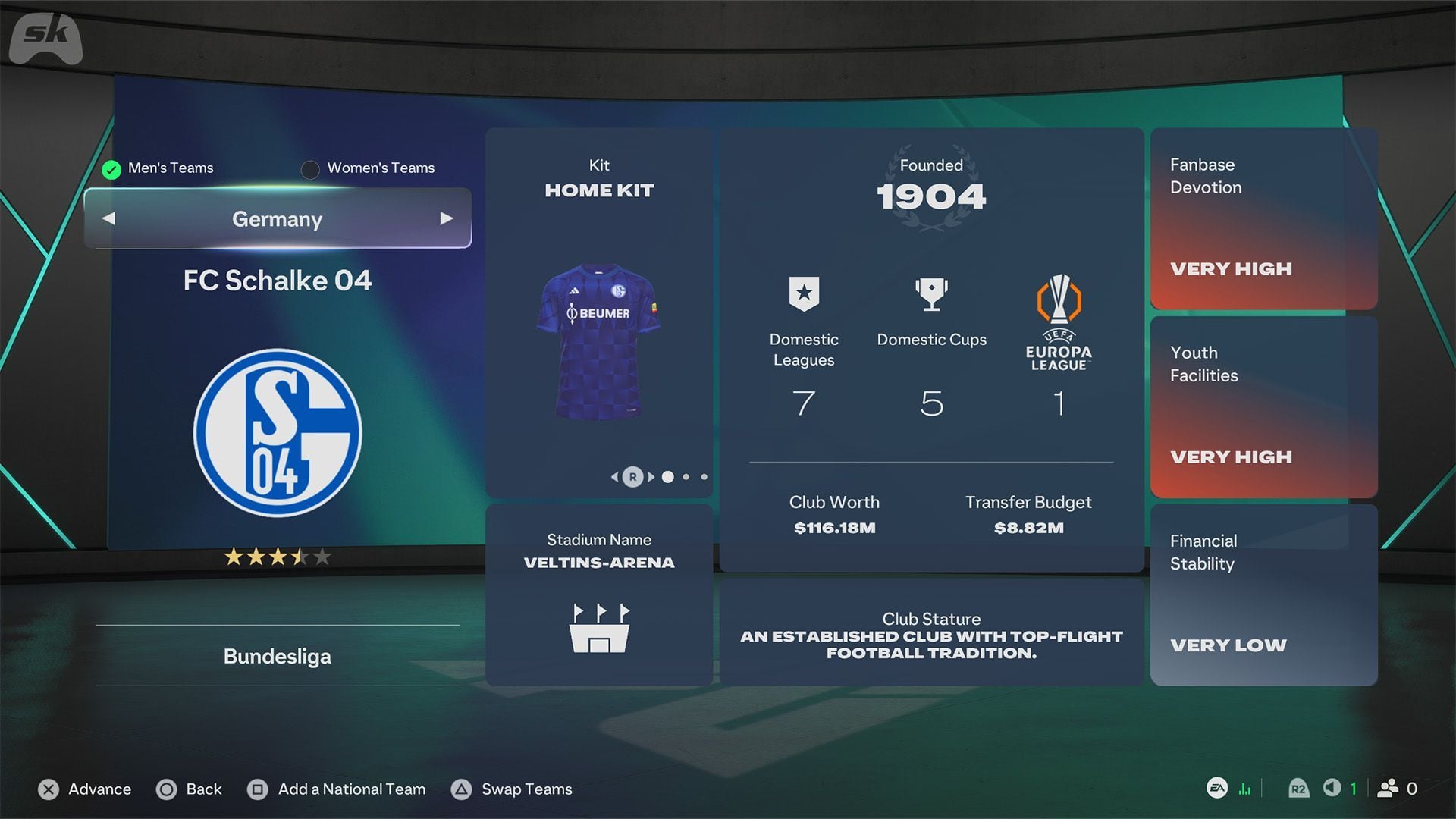 Schalke 04 squad in FC 27, newly promoted and the hardest rebuild on the list