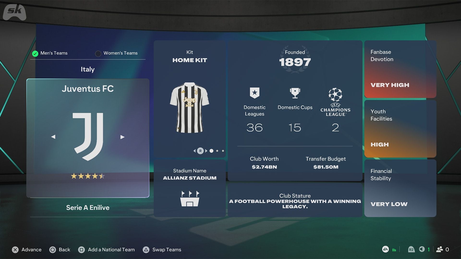 Juventus squad in FC 27, a 4.5-star club rebuilding for a Serie A title