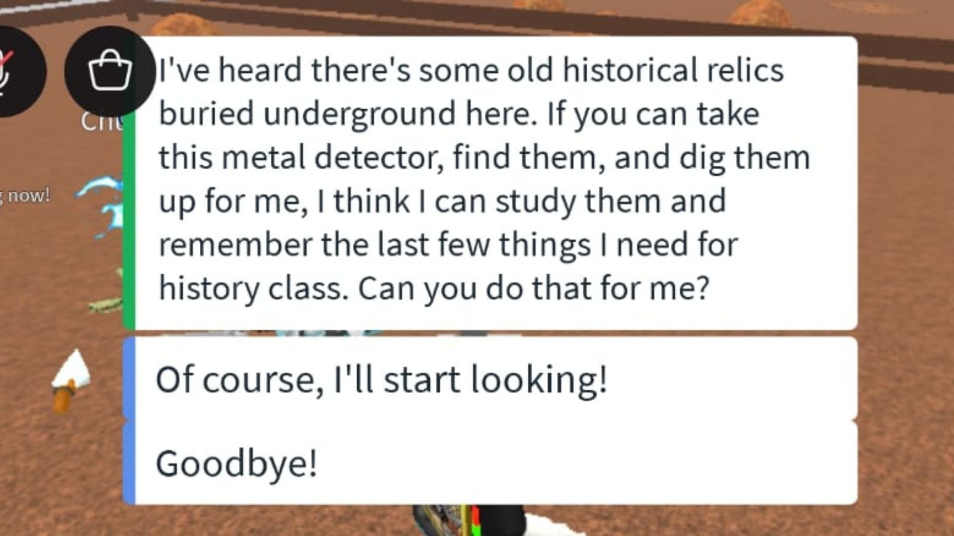 Accept the relic-finding quest (Image via Roblox)
