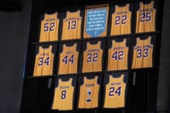 Retired jerseys and names of Lakers Hall of Famers - Source: Imagn