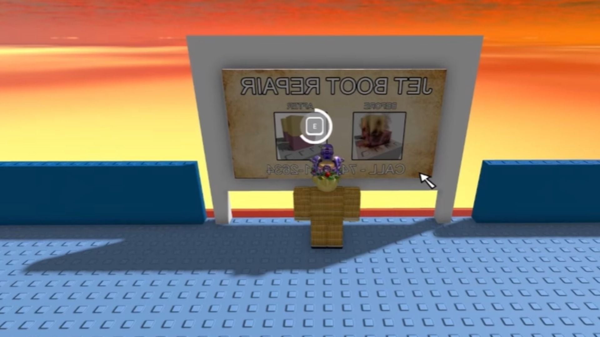 Interact with the board in the Rocket Arena map (Image via Roblox)