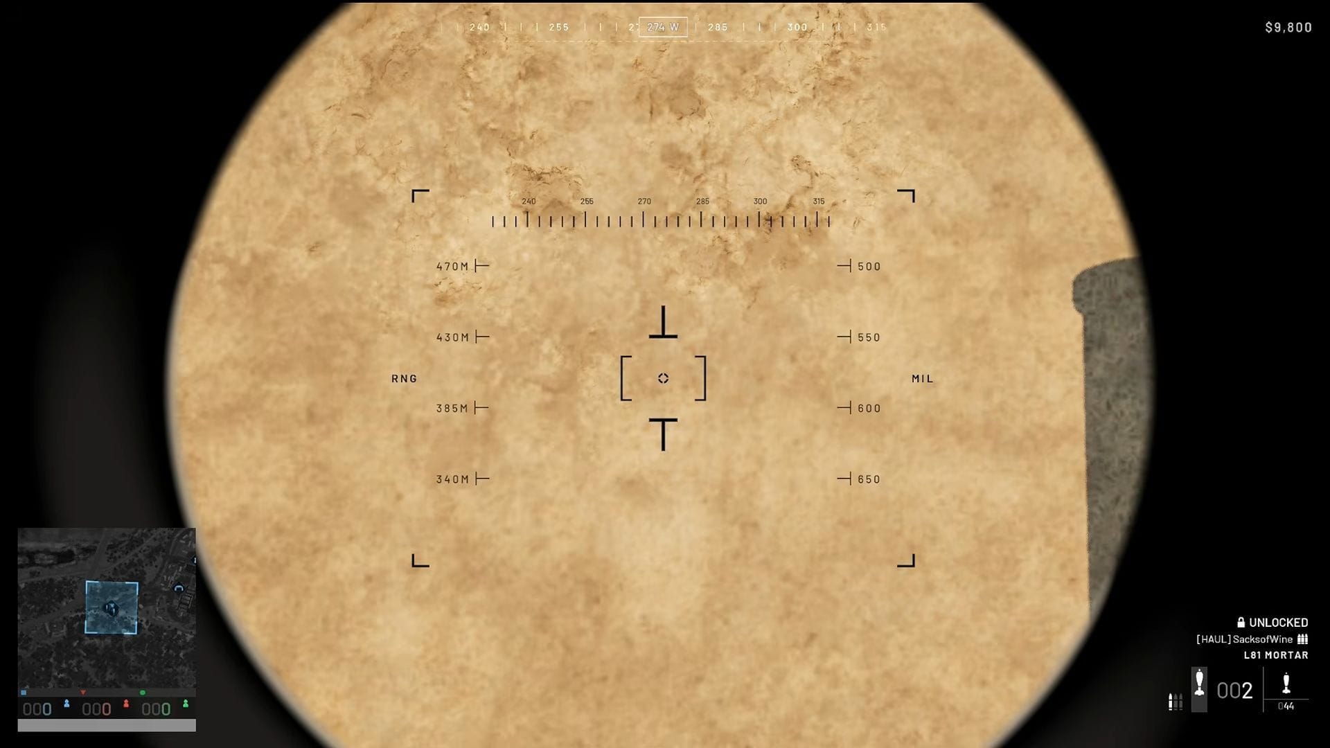 Adjust the RNG and Mils in Mortars based on the target's estimated distance (Image via Team17 || YouTube@SCHaulers)