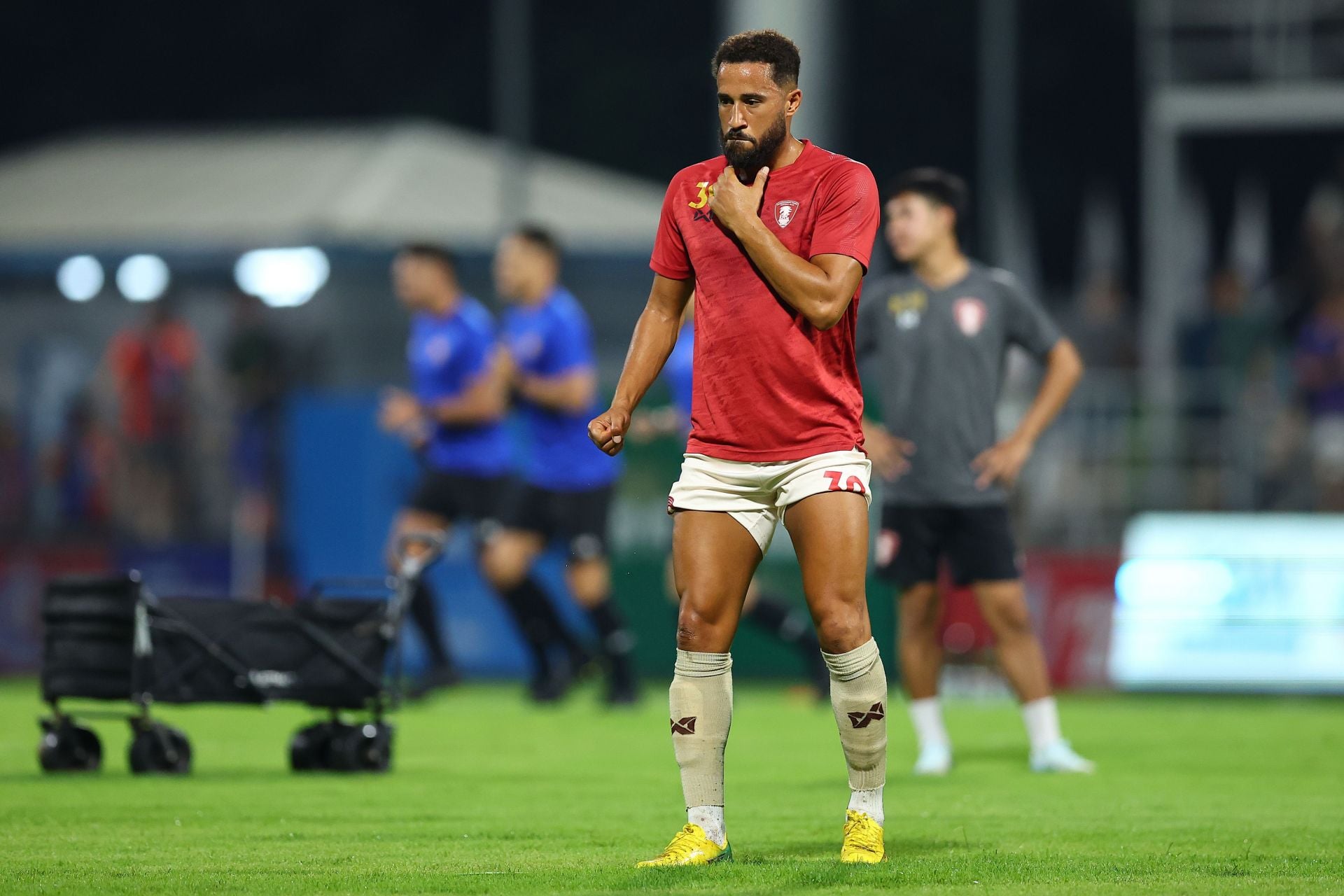 Former England star Andros Townsend escapes without serious injury after bizarrely being run over by roller during warm-up