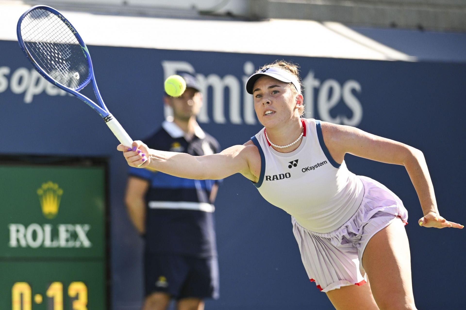 Linda Noskova in action at the 2026 US Open (Source: Getty)