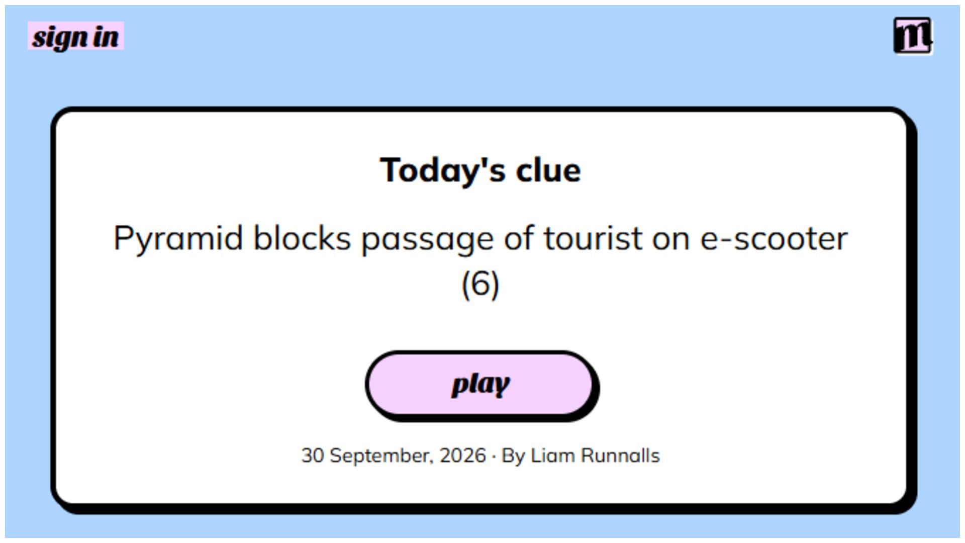 Today's Minute Cryptic Answer and Hints for September 30, 2026