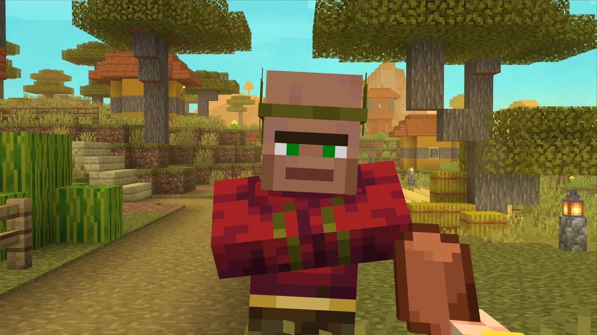 Villager noses can be sheared and placed on players or other villagers (Image via Mojang Studios || YouTube/@OrevilleStudios)