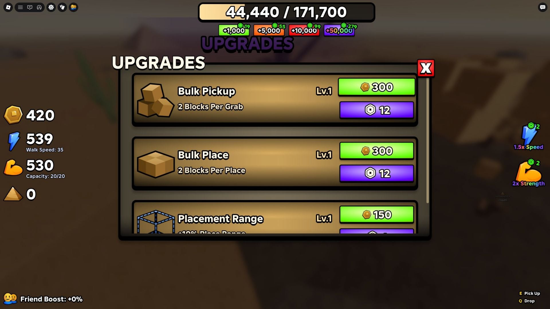 The Upgrades menu (Image via Roblox)