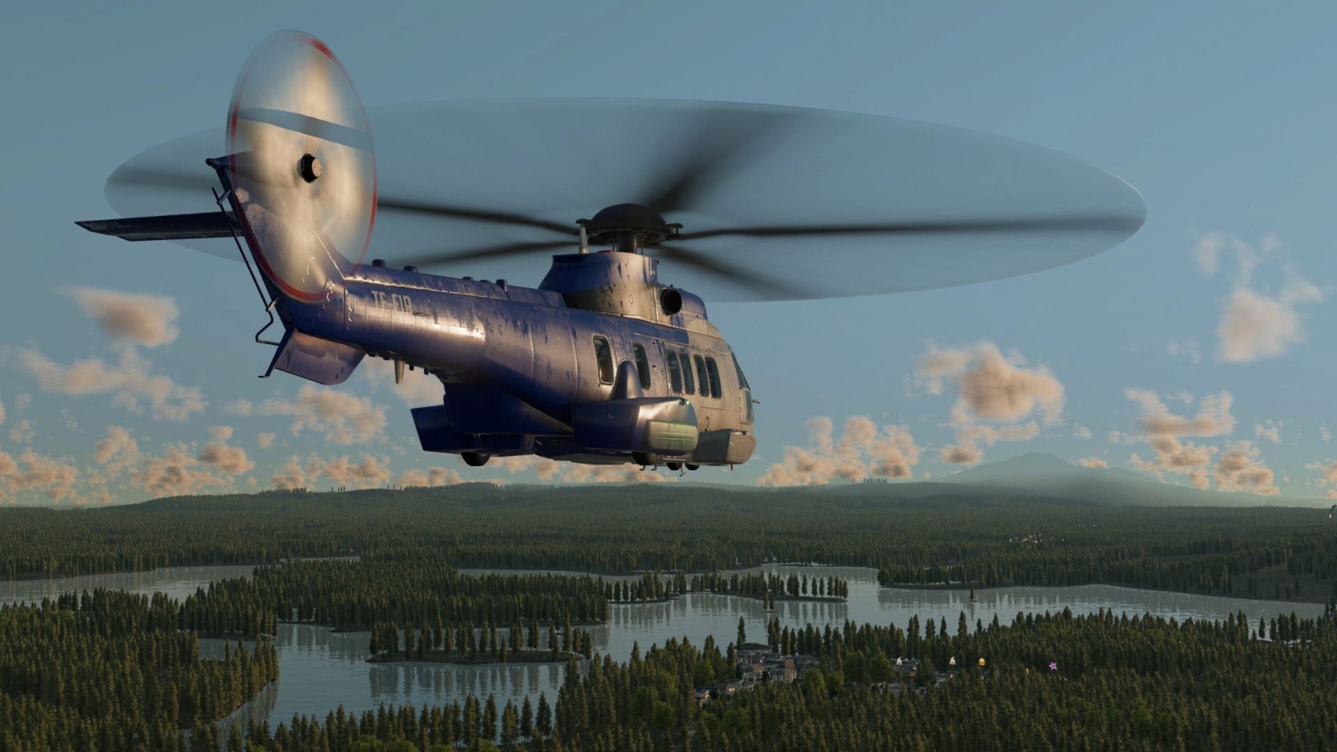 A helicopter in Transport Fever 3 (Image via Urban Games)