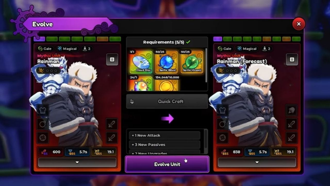 All items needed to evolve Rainman (Image via Roblox)