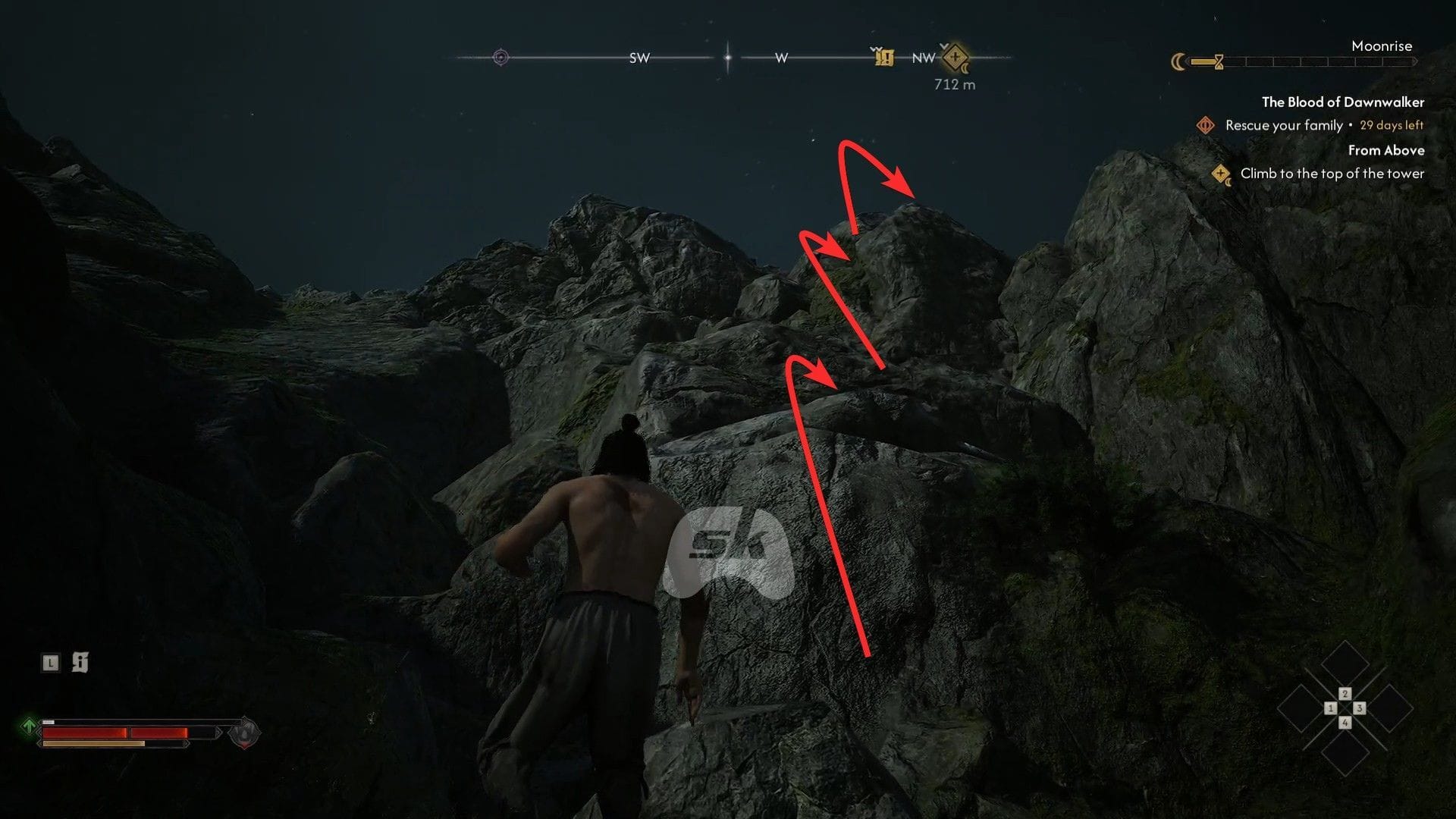 Climb the rocks using Shadowstep (Image via SK Gaming || Bandai Namco)