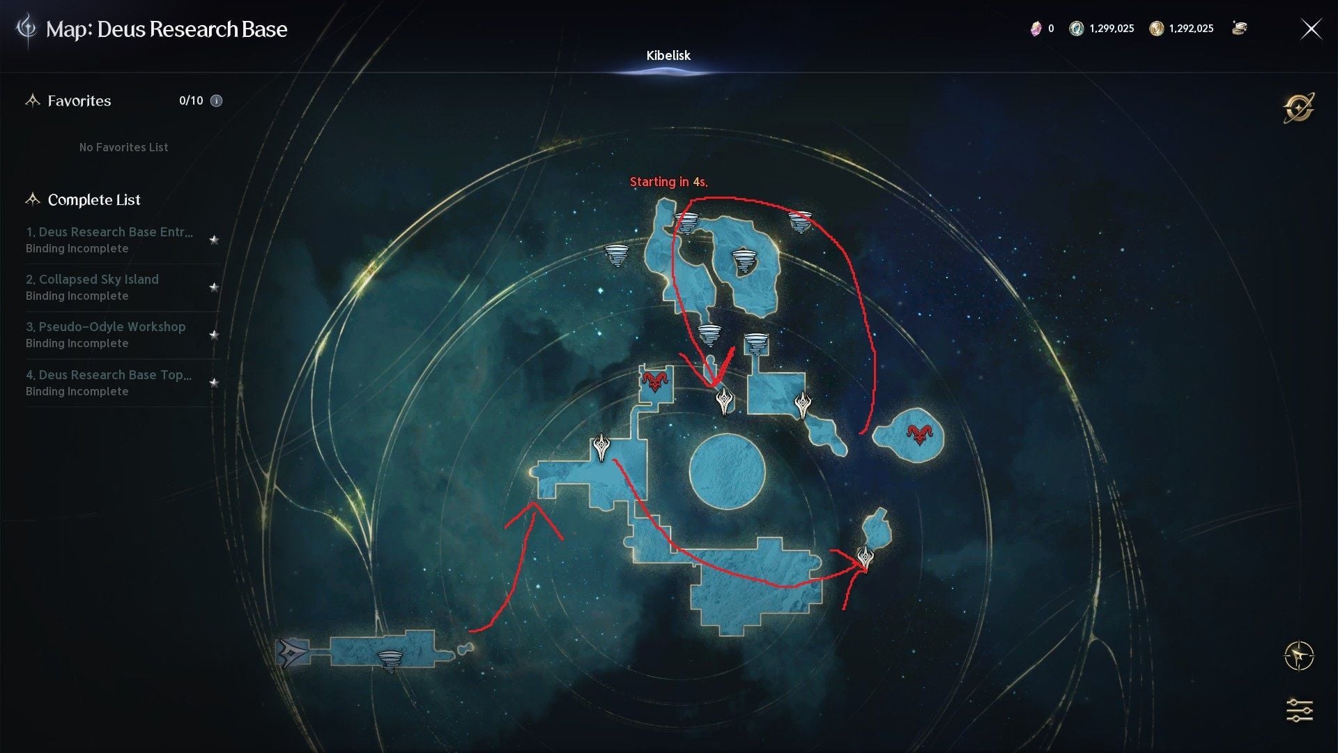 Deus Research Base map and ideal path in Aion 2 (Image via NC)