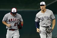Aaron Judge and Mike Trout at the 2018 MLB All-Star Game at Nationals Ballpark. - Source: Imagn