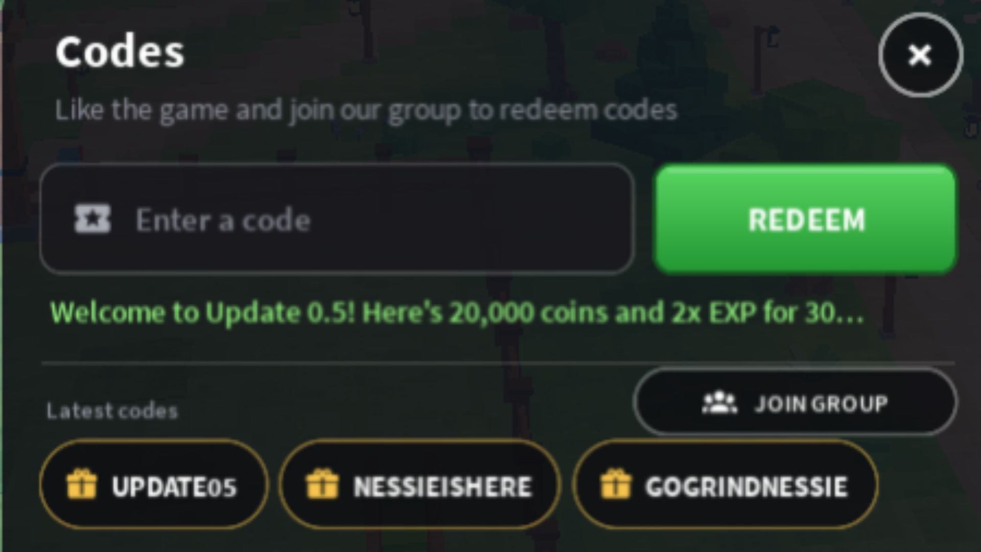 Use codes to get various resources (Image via Roblox)