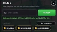 Use codes to get various resources (Image via Roblox)
